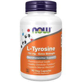 NOW Supplements, L-Tyrosine 750 mg, Supports Mental Alertness*, 90 Veg Capsules