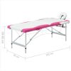 2-Zone Foldable Massage Table Aluminum White and Pink