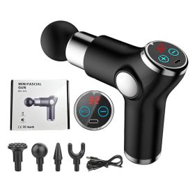 High Frequency Massage Gun Mini LCD 32 Speeds Fascia Gun Muscle Massager Relaxation Body Relax Fitness (Color: BLACK)